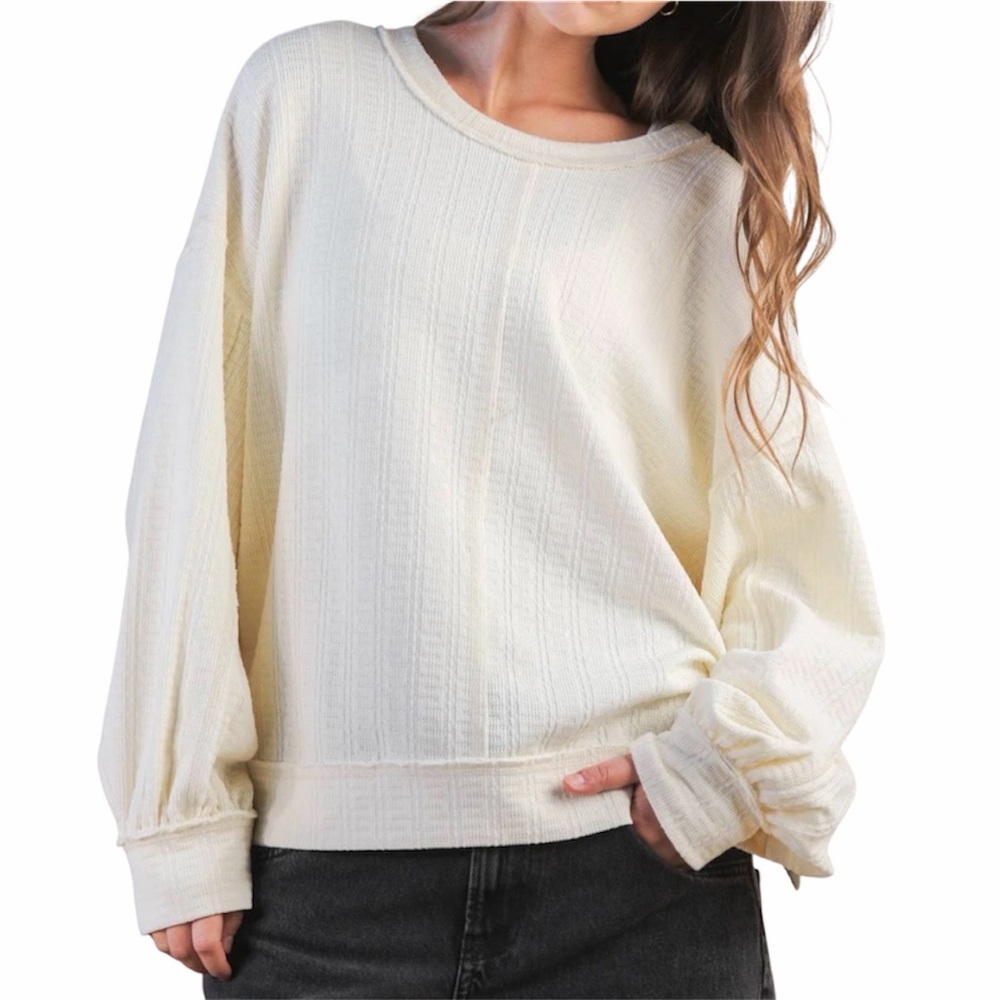 Cream Textured Knit Long Sleeve Top Relaxed Fit Very J M NWT